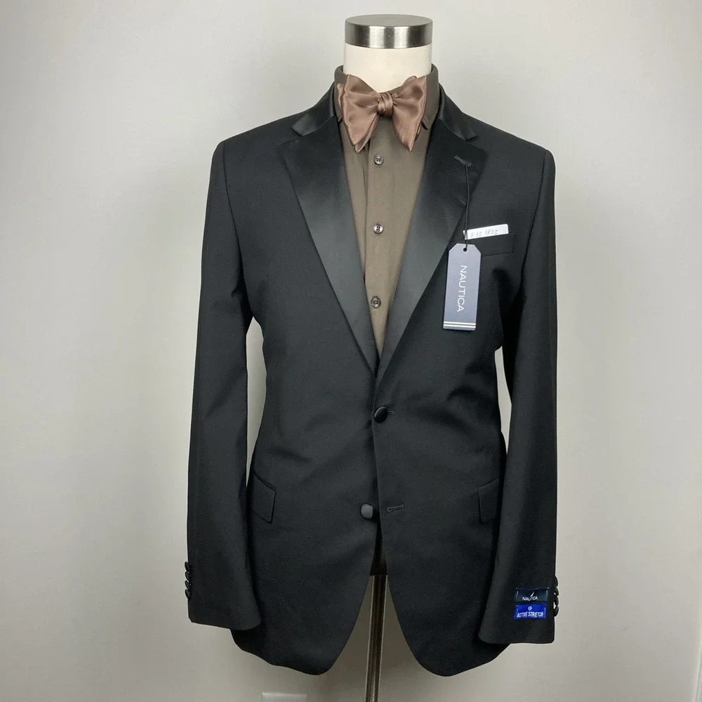 Nautica Mens 2-pc Suit Modern fit Tuxedo Jacket 36R Pants 30W 30L Black
